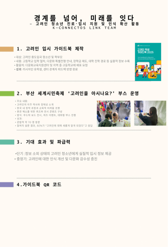 인하대학교 K-커넥터즈 'Link'팀, 고려인 청소년 입시 가이드북 및 부산세계시민축제 참가                                 썸네일